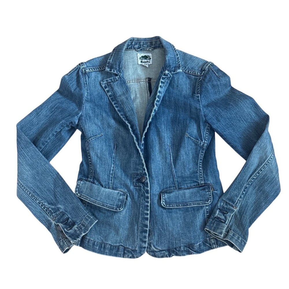 Roots Denim Blazer Jacket Womens Medium Lightweight Casual Wear